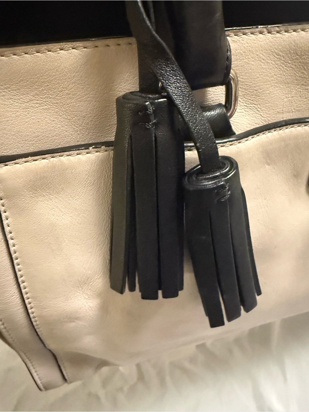 Coach Two-Tone Leather Tote in Cream and Black - Picture 6 of 11